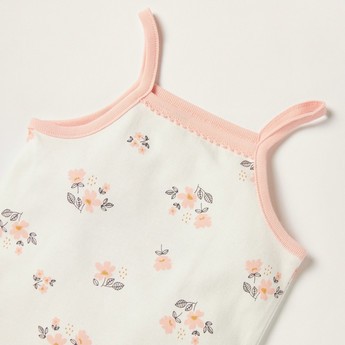 Juniors Floral Print Sleeveless Bodysuit with Snap Button Closure