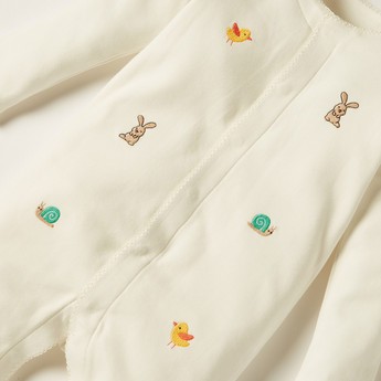 Giggles Embroidered Sleepsuit with Long Sleeves and Button Closure