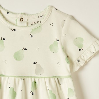 Juniors Pear Print Dress with Round Neck and Short Sleeves