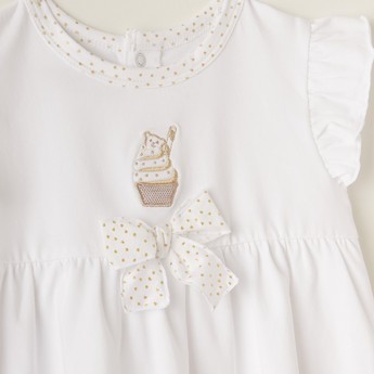 Giggles Embroidered Dress with Bow Accent