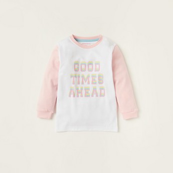 Juniors Slogan Print T-shirt and Pyjamas Set