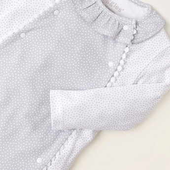 Giggles Printed Sleepsuit with Lace Detail and Snap Button Closure