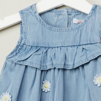 Juniors Sleeveless Dress with Floral Applique