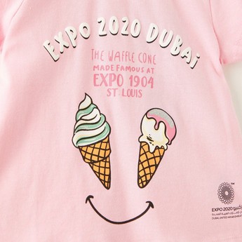 Expo 2020 Graphic Print T-shirt with Round Neck and Short Sleeves