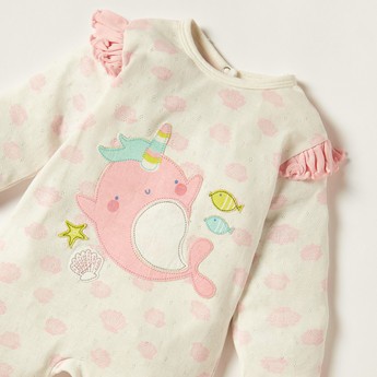 Juniors Printed Sleepsuit with Ruffles and Button Closure