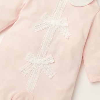 Giggles Lace Detail Closed Feet Sleepsuit with Long Sleeves