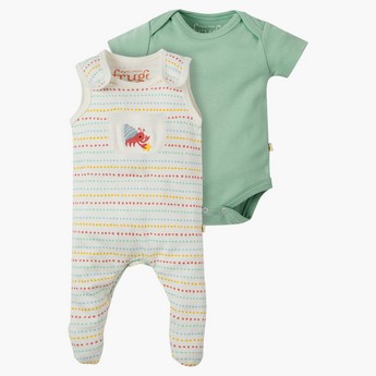 Frugi Plain Bodysuit with Striped Closed Feet Dungarees