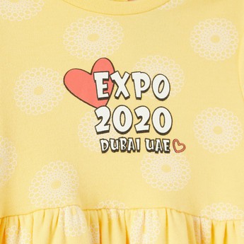 Expo 2020 All-Over Printed Knit Dress with Long Sleeves