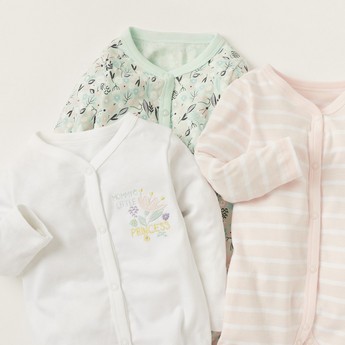 Juniors Printed Closed Feet Sleepsuit with Long Sleeves - Set of 3