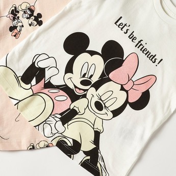 Disney Mickey and Minnie Print Round Neck Top with Ruffled Sleeves - Set of 2