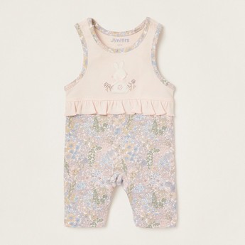 Juniors 2-Piece Solid T-shirt and Printed Dungaree Set