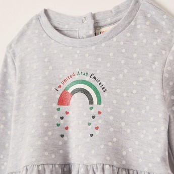 Juniors UAE National Day Print Knit Dress with Long Sleeves