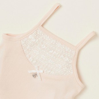 Giggles Solid Sleeveless Bodysuit with Lace Detail and Press Button Closure