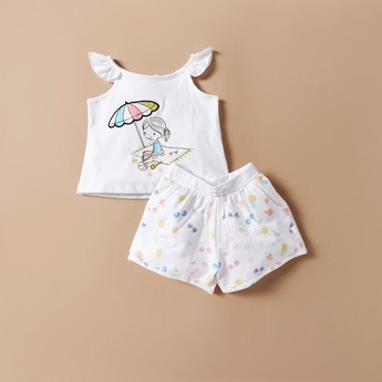 Juniors Printed Sleeveless Top and Shorts Set