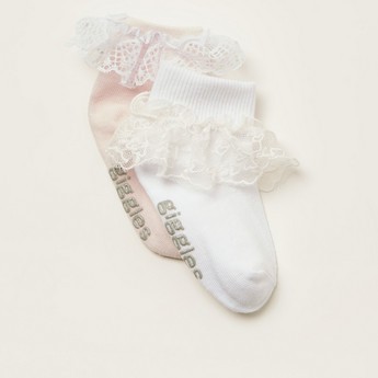 Giggles Solid Socks with Lace Detail - Set of 2