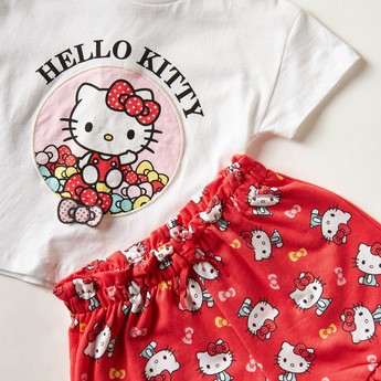 Sanrio Hello Kitty Print Crew Neck T-shirt and Shorts Set