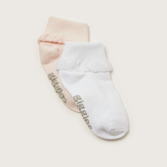 Giggles Solid Socks with Lace Detail - Set of 2