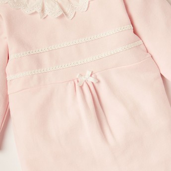 Giggles Lace Detail Sleepsuit with Round Neck and Long Sleeves