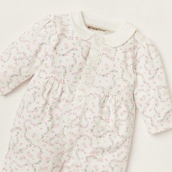 Giggles All-Over Floral Print Closed Feet Sleepsuit with Long Sleeves