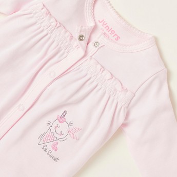 Juniors Printed Closed Feet Sleepsuit with Long Sleeves and Ruffle Detail