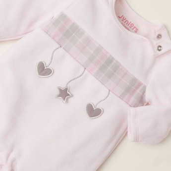 Juniors Embroidery and Checked Detail Sleepsuit with Snap Button Closure