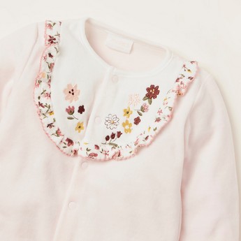 Juniors Floral Embroidered Closed Feet Sleepsuit with Long Sleeves