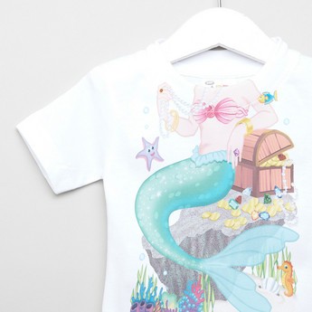 Just Add A Kid Mermaid Treasure Green Print T-shirt with Round Neck