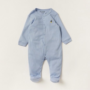 Juniors Solid Closed Feet Sleepsuit with Long Sleeves and Snap Closure - Set of 2