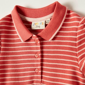 Juniors Striped Polo Dress with Cap Sleeves