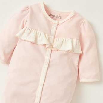 Juniors Printed Closed Feet Sleepsuit with Long Sleeves and Frill Detail