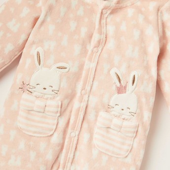 Juniors All-Over Printed Closed Feet Hooded Sleepsuit with Long Sleeves and Pockets