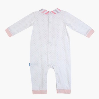 Giggles Striped Collared Polka Dot Print Sleepsuit with Long Sleeves