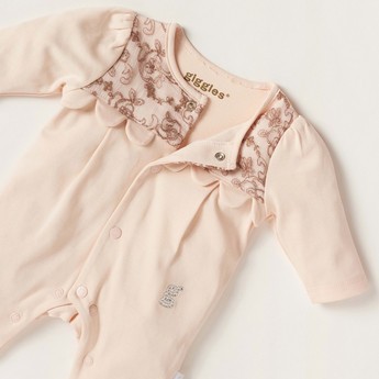 Giggles Floral Print Sleepsuit with Long Sleeves and Lace Detail