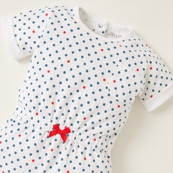 Juniors All-Over Printed Sleepsuit with Short Sleeves and Bow Detail