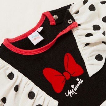 Minnie Mouse Print Sleepsuit with Long Sleeves