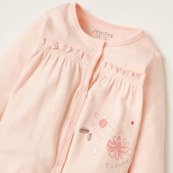 Juniors Embroidered Long Sleeves Sleepsuit with Closed Feet