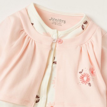 Juniors Floral Print Sleepsuit with Long Sleeves