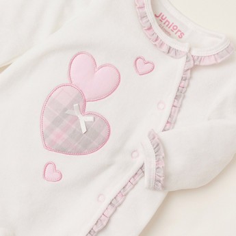 Juniors Embroidered Closed Feet Sleepsuit with Long Sleeves and Bow Applique