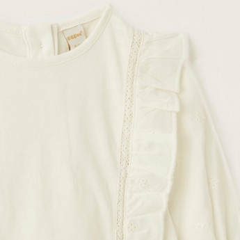 Giggles Lace Frill Detail Round Neck Top with Long Sleeves