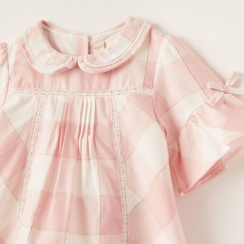 Giggles Checked Blouse with Short Sleeves and Bow Detail