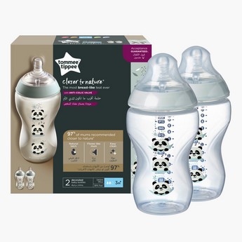 Tommee Tippee Closer To Nature 2-Piece Panda Print Feeding Bottles Set - 340 ml