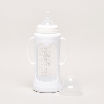 Giggles Printed Glass Feeding Bottle with Cover- 250 ml