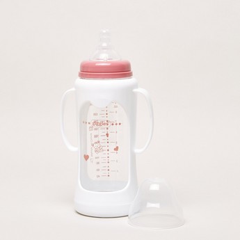 Giggles Printed Glass Feeding Bottle with Cover - 250 ml