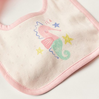 Juniors Seahorse Print Bib with Snap Button Closure