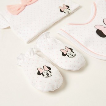 Disney Minnie Mouse Print Bib with Cap and Mittens