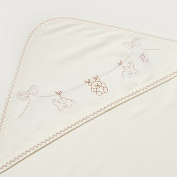 Giggles Embroidered Detail Receiving Blanket with Hood - 80x80 cms