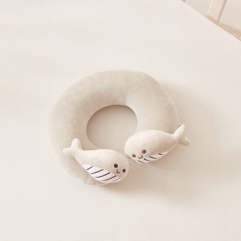 Juniors Solid Neck Pillow with Plush Whale Accent