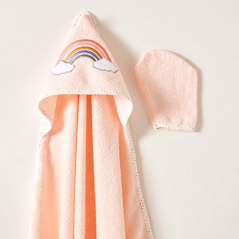 Juniors Rainbow Embroidered 2-Piece Hooded Towel and Mitten Muppet Set - 90x75 cms