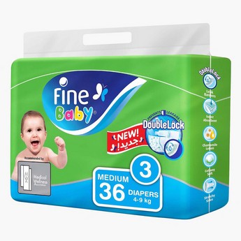 Fine Baby DoubleLock Medium Size 3, 36-Diapers Economy Pack - 4-9 kgs