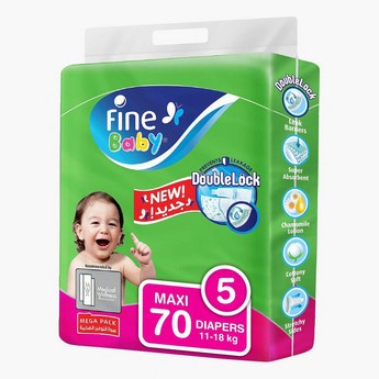 Fine Baby DoubleLock Technology Size 5, 70-Piece Diaper Pack - 11-18 kgs